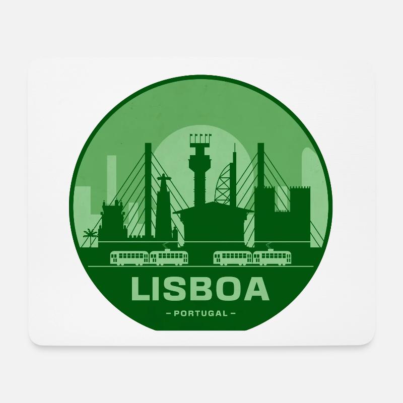 Trains Silhouette des ponts Lisboa - Tapis de souris (format paysage) - blanc