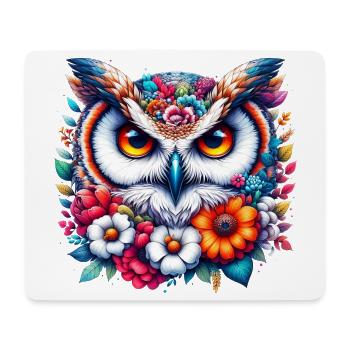 Hibou décoré de fleurs - Tapis de souris (format paysage) - blanc - Devant