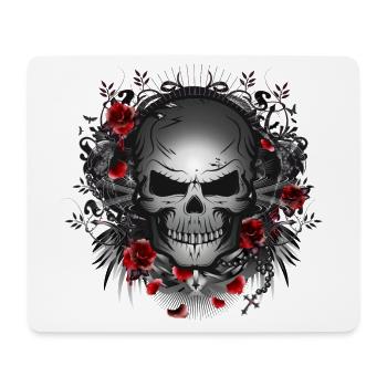 dark gothic skull with red roses - Mouse Pad (horizontal) - white - Front