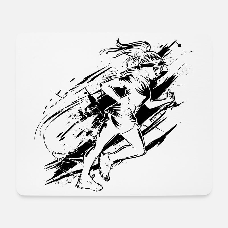 Läuferin Zeichnung - Mousepad (Querformat) - Weiß