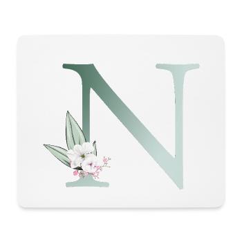 N Monogramme, Floral, Personnalisable - Tapis de souris (format paysage) - blanc - Devant
