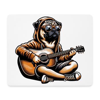 Mops Mit Gitarre Hoodie Und Sonnenbrille - Mousepad (Querformat) - Weiß - Vorne