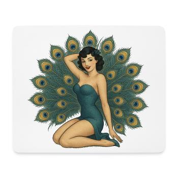 Elegantes Pfauen-Pinup - Mousepad (Querformat) - Weiß - Vorne