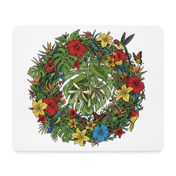 Tropischer Blütenkranz mit Vögeln - Mousepad (Querformat) - Weiß - Vorne