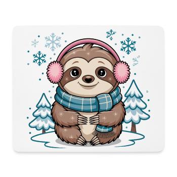 Winter sloth with scarf and ear warmers - Mouse Pad (horizontal) - white - Front