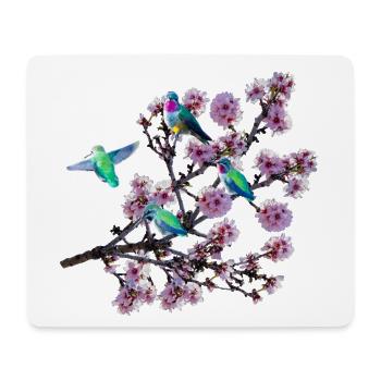 Hummingbird in different perspectives, almond blossoms - Mouse Pad (horizontal) - white - Front