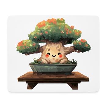 Kawaii Bonsai Smile in Pot - Mouse Pad (horizontal) - white - Front
