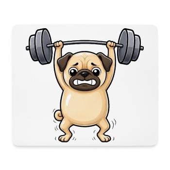 Mops Hund Fitnessgewichtheber Hantel Gym - Mousepad (Querformat) - Weiß - Vorne