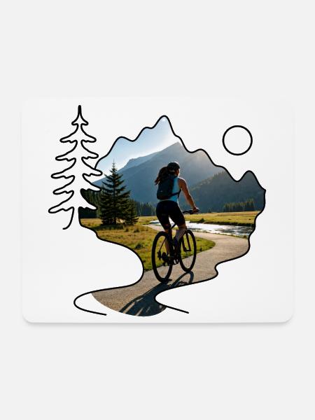 woman cyclist mountains - Mousepad (Querformat) - Weiß
