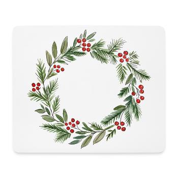 Minimalistisches Weihnachtskranz-Aquarell - Mousepad (Querformat) - Weiß - Vorne