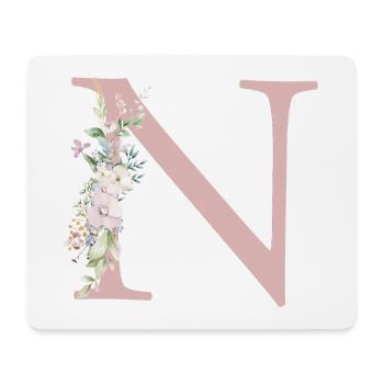 N Monogramme, Floral, Personnalisable - Tapis de souris (format paysage) - blanc - Devant