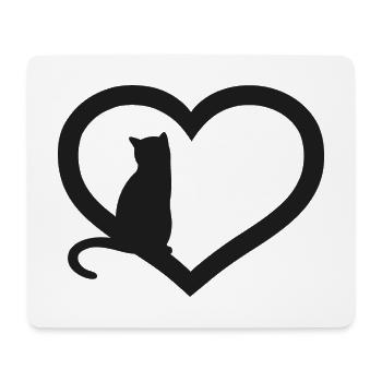 Katze Silhouette mit Herz - Mousepad (Querformat) - Weiß - Vorne