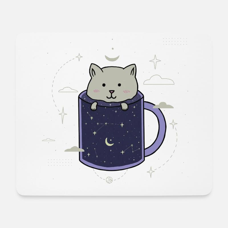Katze in einer Galaxy Tasse - Mousepad (Querformat) - Weiß