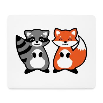 Waschbär und Fuchs - raccoon and fox Geschenk Kind - Mousepad (Querformat) - Weiß - Vorne
