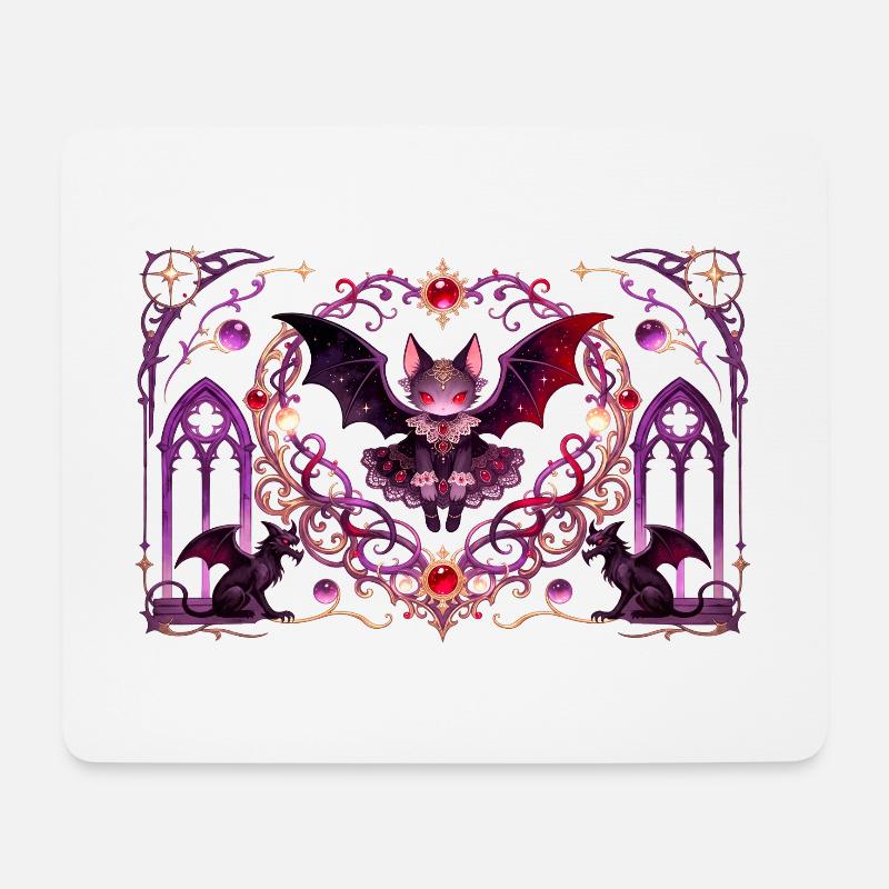 Gotische Vampirkatze Dunkle Fantasy Hexendesign - Mousepad (Querformat) - Weiß