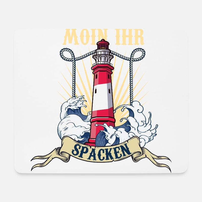Leuchtturm Wellen Meer Moin ihr Spacken - Mousepad (Querformat) - Weiß