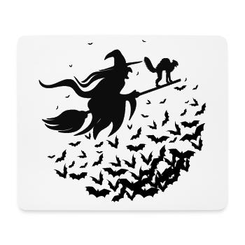 Witch and her cat on her Broom - Halloween - Mouse Pad (horizontal) - white - Front