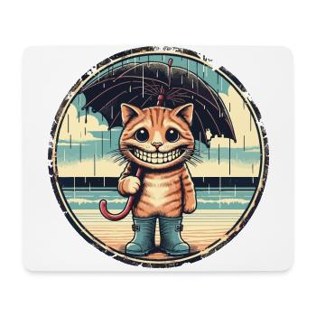 Laughing cat with rubber boots and umbrella - Mouse Pad (horizontal) - white - Front
