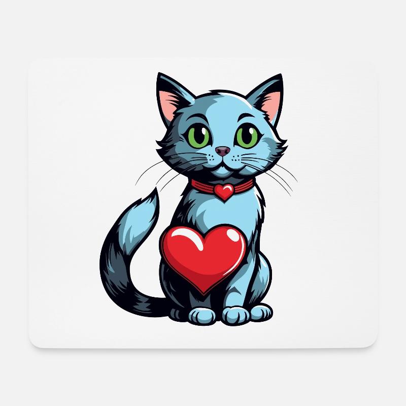 Katze Herz - Valentinstag - Mousepad (Querformat) - Weiß