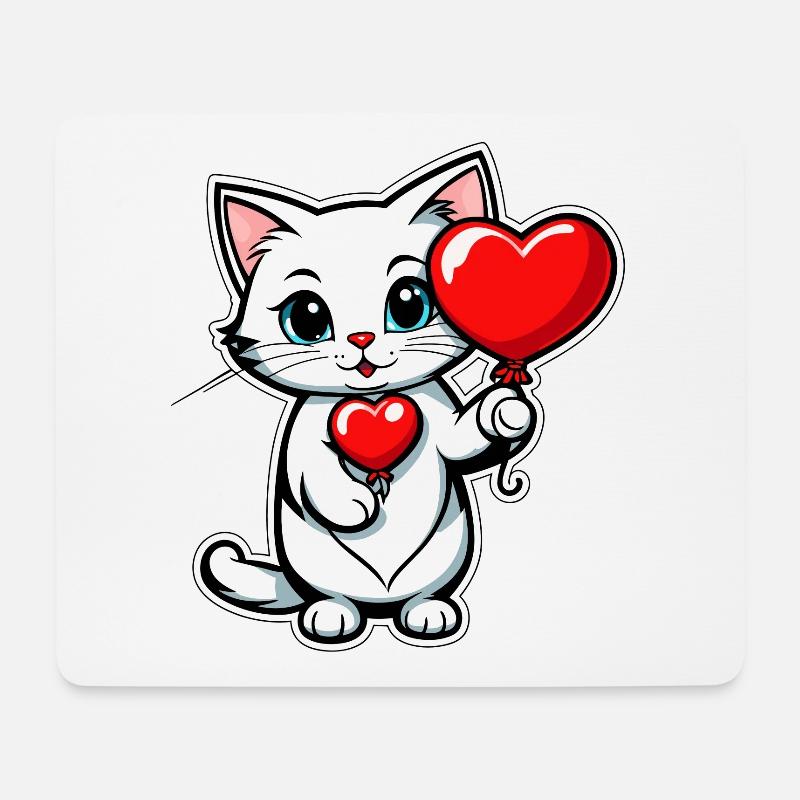 Katze Herz - Valentinstag - Mousepad (Querformat) - Weiß