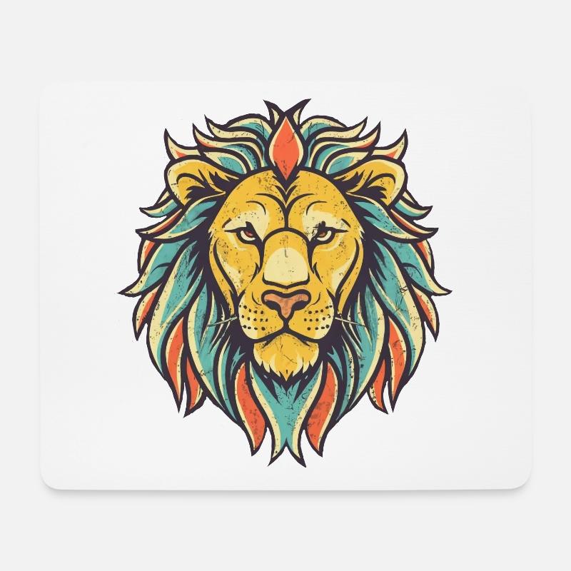 Bunter Löwenkopf - Mousepad (Querformat) - Weiß