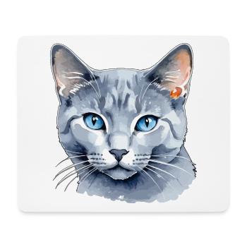 Chat bleu russe Aquarelle - Tapis de souris (format paysage) - blanc - Devant