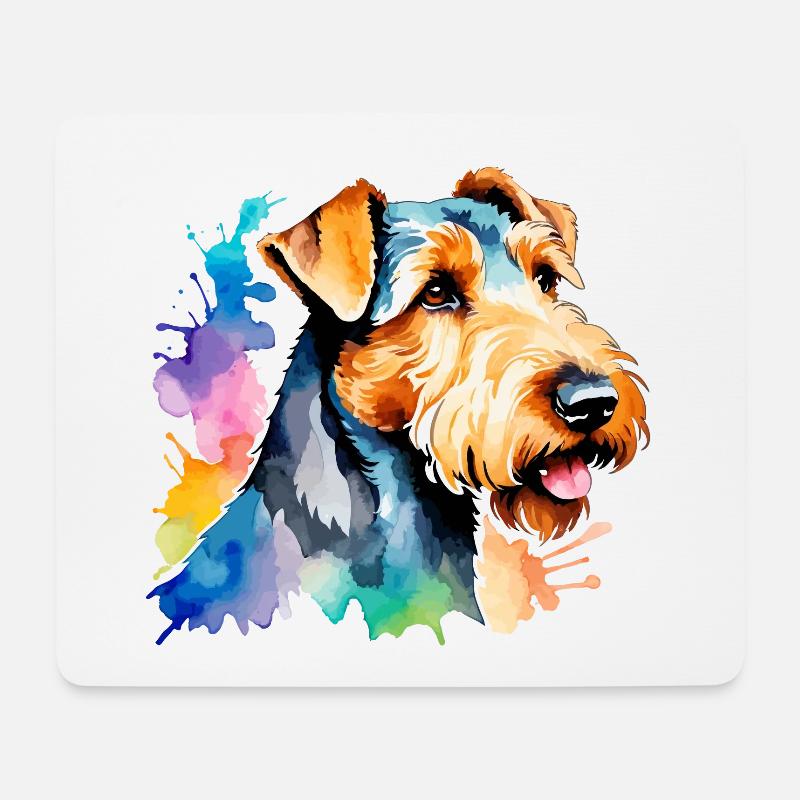 Airedale Terrier Wasserfarben - Mousepad (Querformat) - Weiß