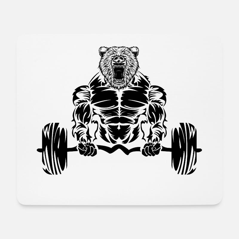 bär bodybuilding fitness beast - Mousepad (Querformat) - Weiß