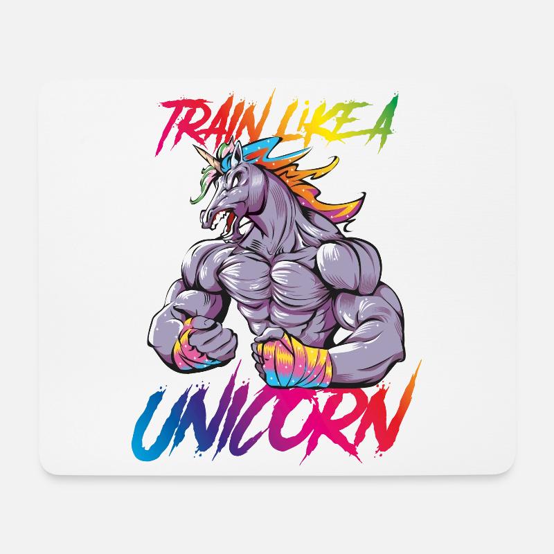Einhorn training power fitness bunt - Mousepad (Querformat) - Weiß