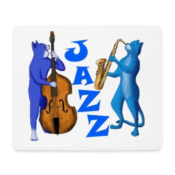 JAZZ CATS - CATS PLAYING SAXOPHONE AND DOUBLE BASS - Mouse Pad (horizontal) - white - Front