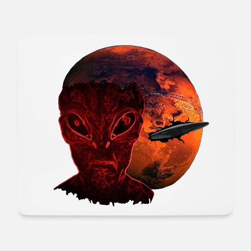 Alien &Mars mit UFO - Mousepad (Querformat) - Weiß
