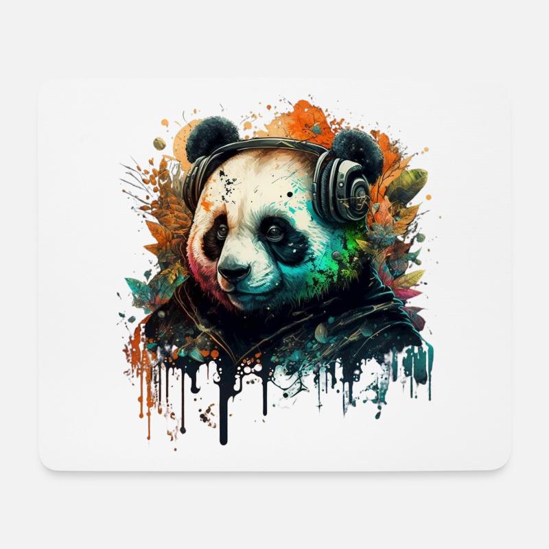 Panda im Einklang mit der Musik - Mousepad (Querformat) - Weiß