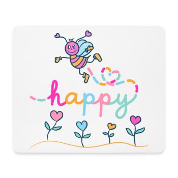 Be happy - Happy bee with heart flowers - Mouse Pad (horizontal) - white - Front