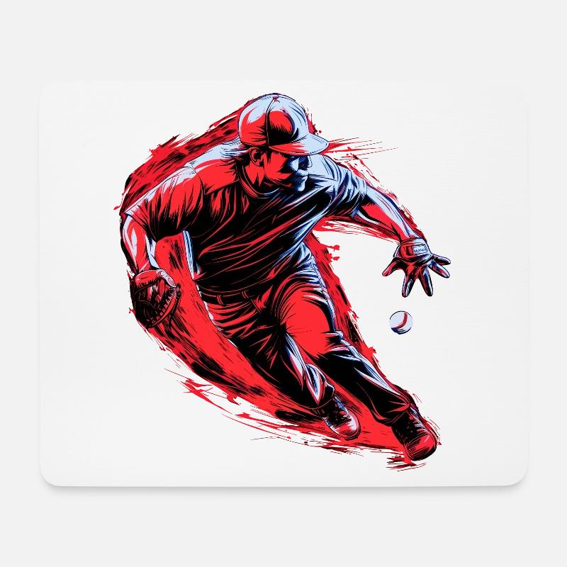 Baseballspieler roter Fänger in der Pop Art - Mousepad (Querformat) - Weiß