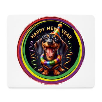 Bonne Année teckel drôle célèbre le réveillon du Nouvel An - Tapis de souris (format paysage) - blanc - Devant