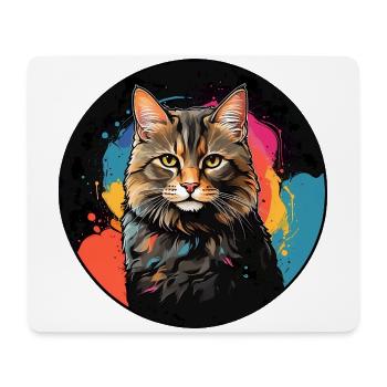 Portrait de chat mignon en technique d'aquarelle dans un cercle - Tapis de souris (format paysage) - blanc - Devant
