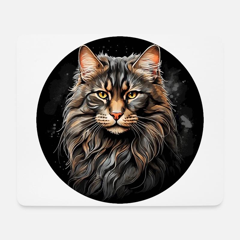 Maine Coon Katzenportrait in Aquarelltechnik - Mousepad (Querformat) - Weiß