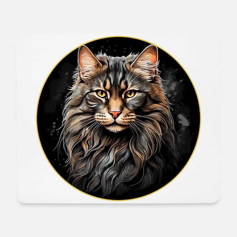 Maine Coon Katzenportrait in Aquarelltechnik - Mousepad (Querformat) - Weiß