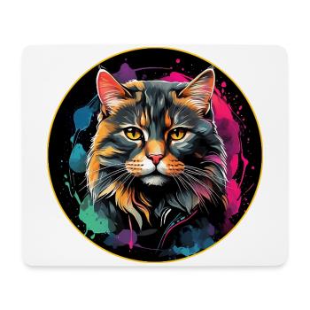 Portrait de chat mignon en technique d'aquarelle dans un cercle - Tapis de souris (format paysage) - blanc - Devant