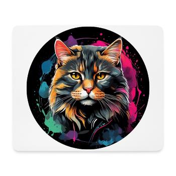 Portrait de chat mignon en technique d'aquarelle dans un cercle - Tapis de souris (format paysage) - blanc - Devant