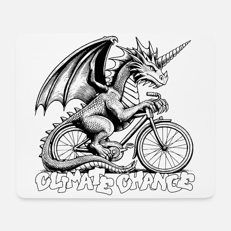 Drache auf Fahrrad - Mousepad (Querformat) - Weiß