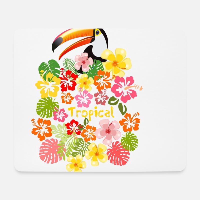 Sommer Tukan Blumen Hawaii Urlaub Hibiskus Blüten - Mousepad (Querformat) - Weiß