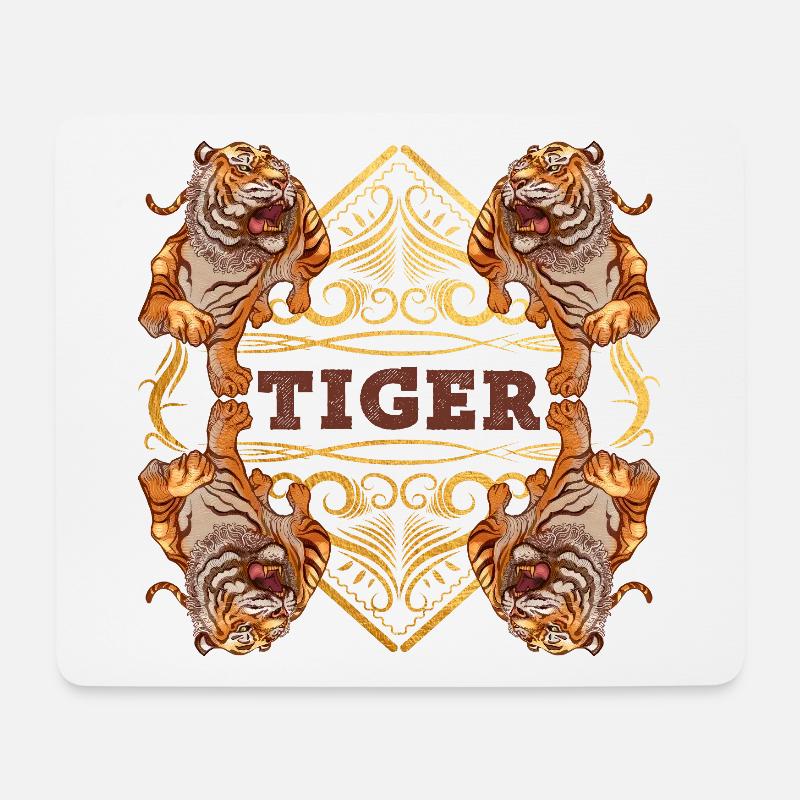 Tiger Raubtier Natur Wildnis Gold Ornament Kunst - Mousepad (Querformat) - Weiß