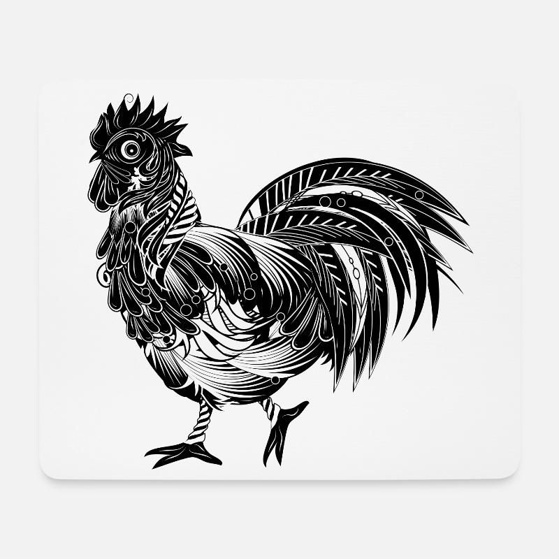 kunstvoll verzierter Hahn Schwarz Weiß - Mousepad (Querformat) - Weiß