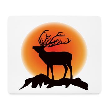 Cerf Rennais Silhouette Coucher de soleil - Tapis de souris (format paysage) - blanc - Devant