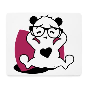 Panda with nerd glasses and heart button while relaxing - Mouse Pad (horizontal) - white - Front