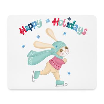 Hase beim Eislaufen: Fröhliche Winterzeit - Mousepad (Querformat) - Weiß - Vorne