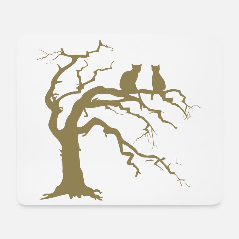 Toter baum mit 2 Katzen Silhouette - Mousepad (Querformat) - Weiß