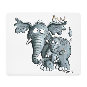 Maman éléphant et bébé éléphant - Tapis de souris (format paysage) - blanc - Devant