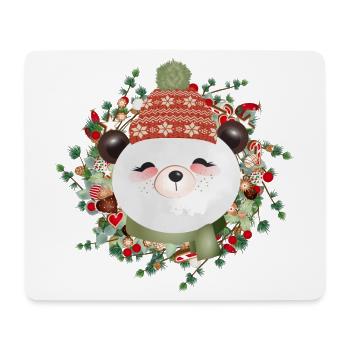 Petit ours panda en couronne de mélèze pour Noël - Tapis de souris (format paysage) - blanc - Devant